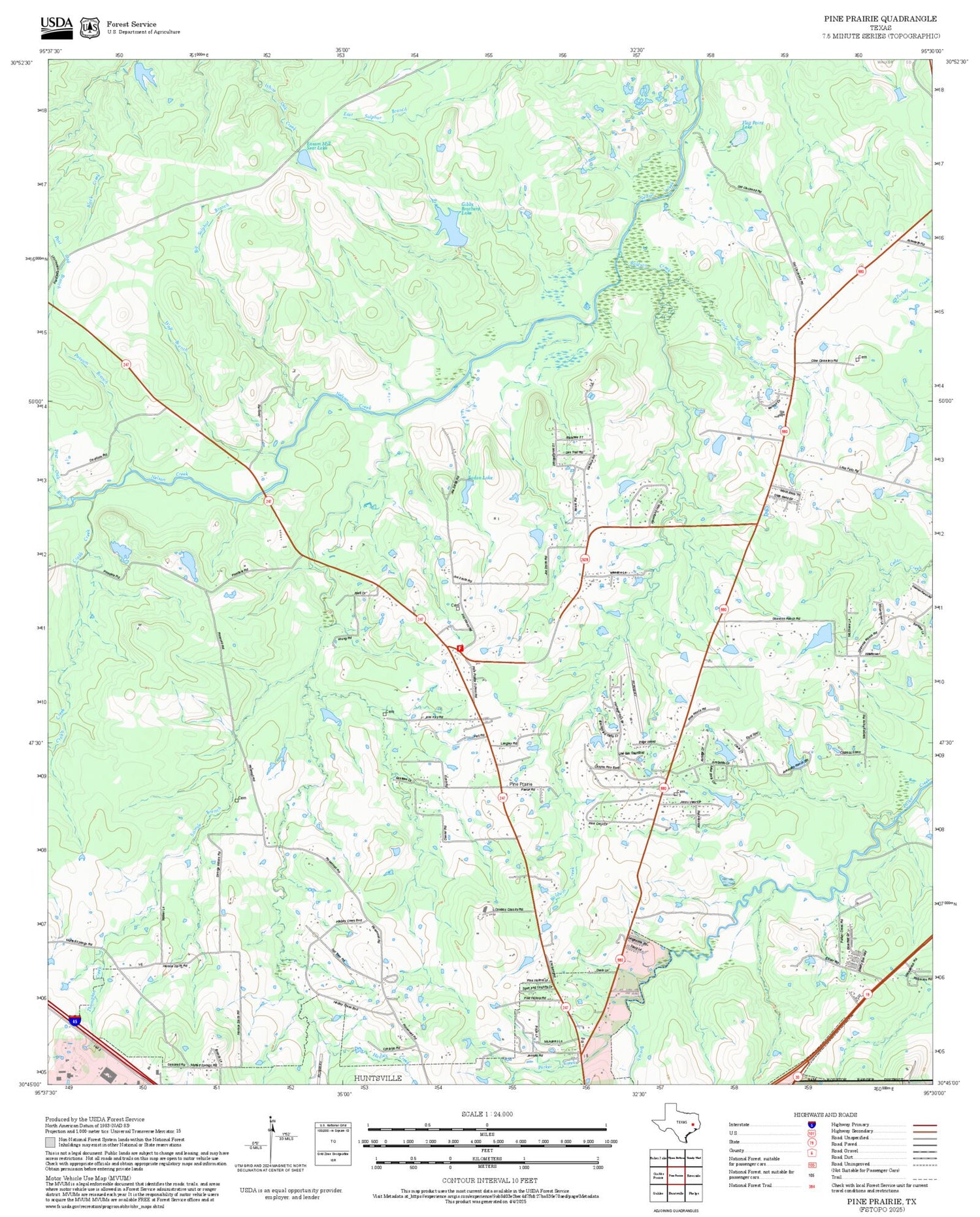 2025 Forest Service Topo Map of Pine Prairie Texas