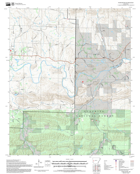 2025 Forest Service Topo Map of Pine Ridge Arkansas