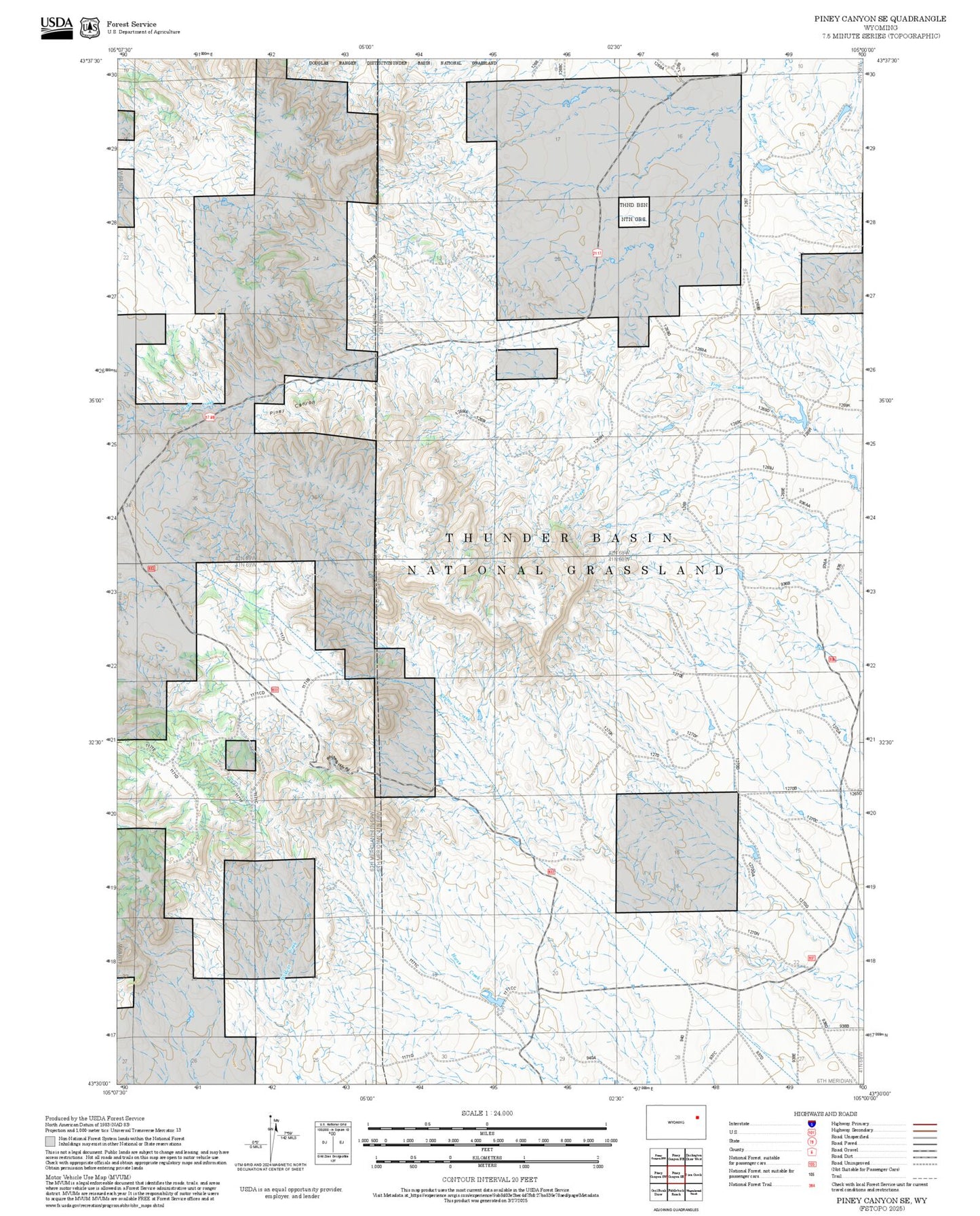 2025 Forest Service Topo Map of Piney Canyon SE Wyoming