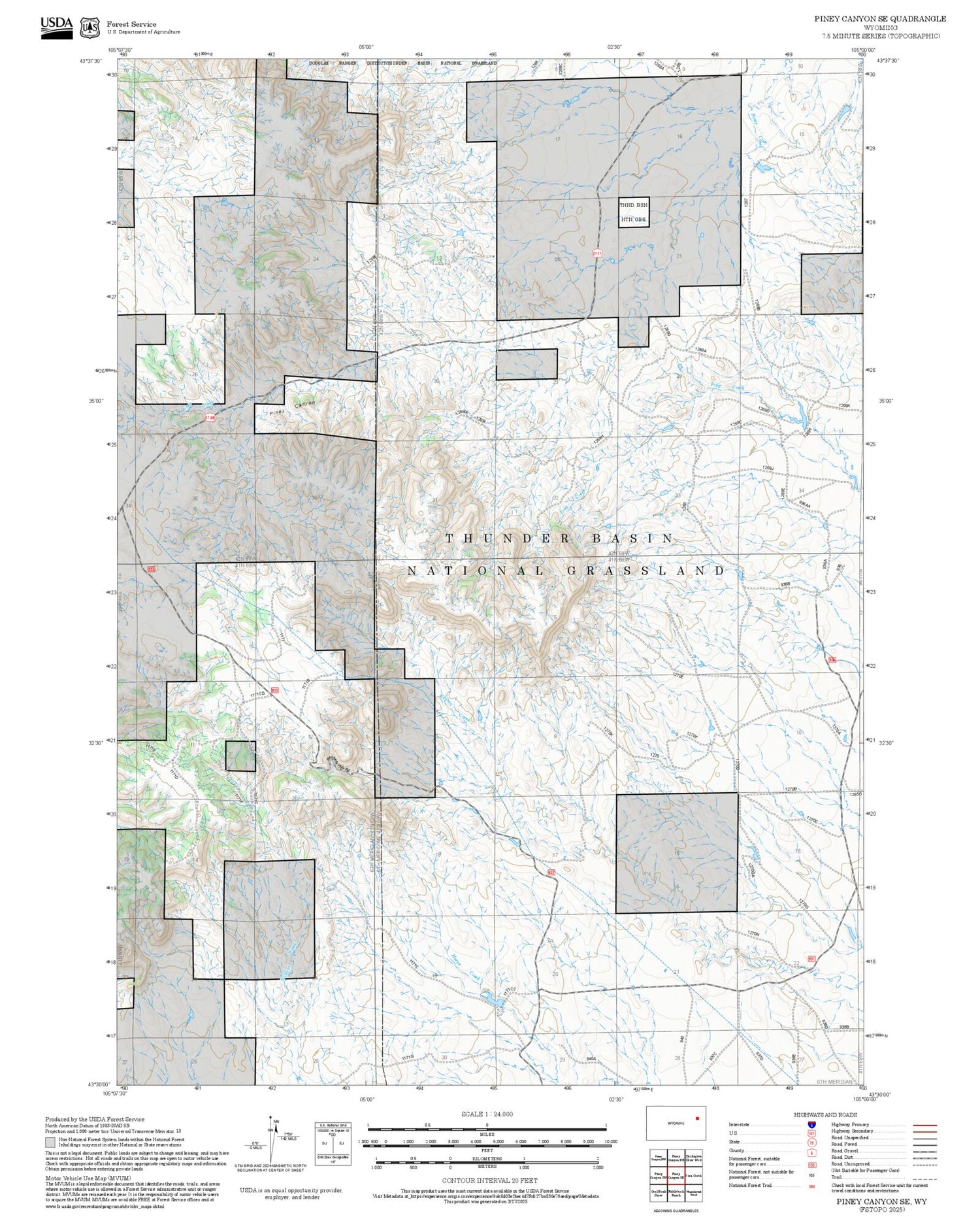 2025 Forest Service Topo Map of Piney Canyon SE Wyoming