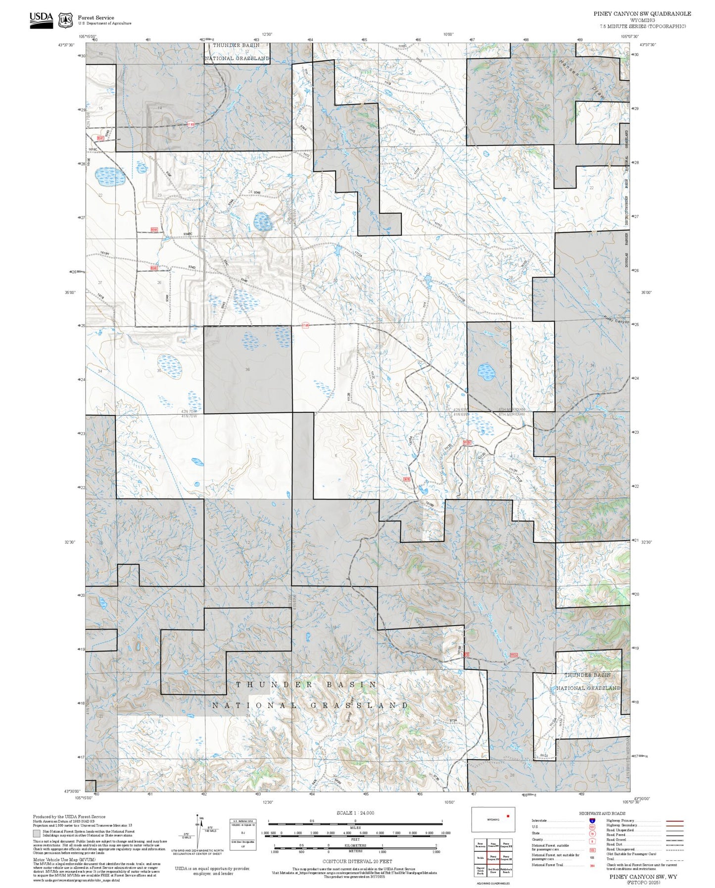 2025 Forest Service Topo Map of Piney Canyon SW Wyoming