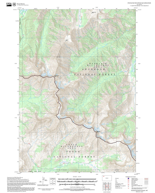 2025 Forest Service Topo Map of Pinnacle Mountain Wyoming