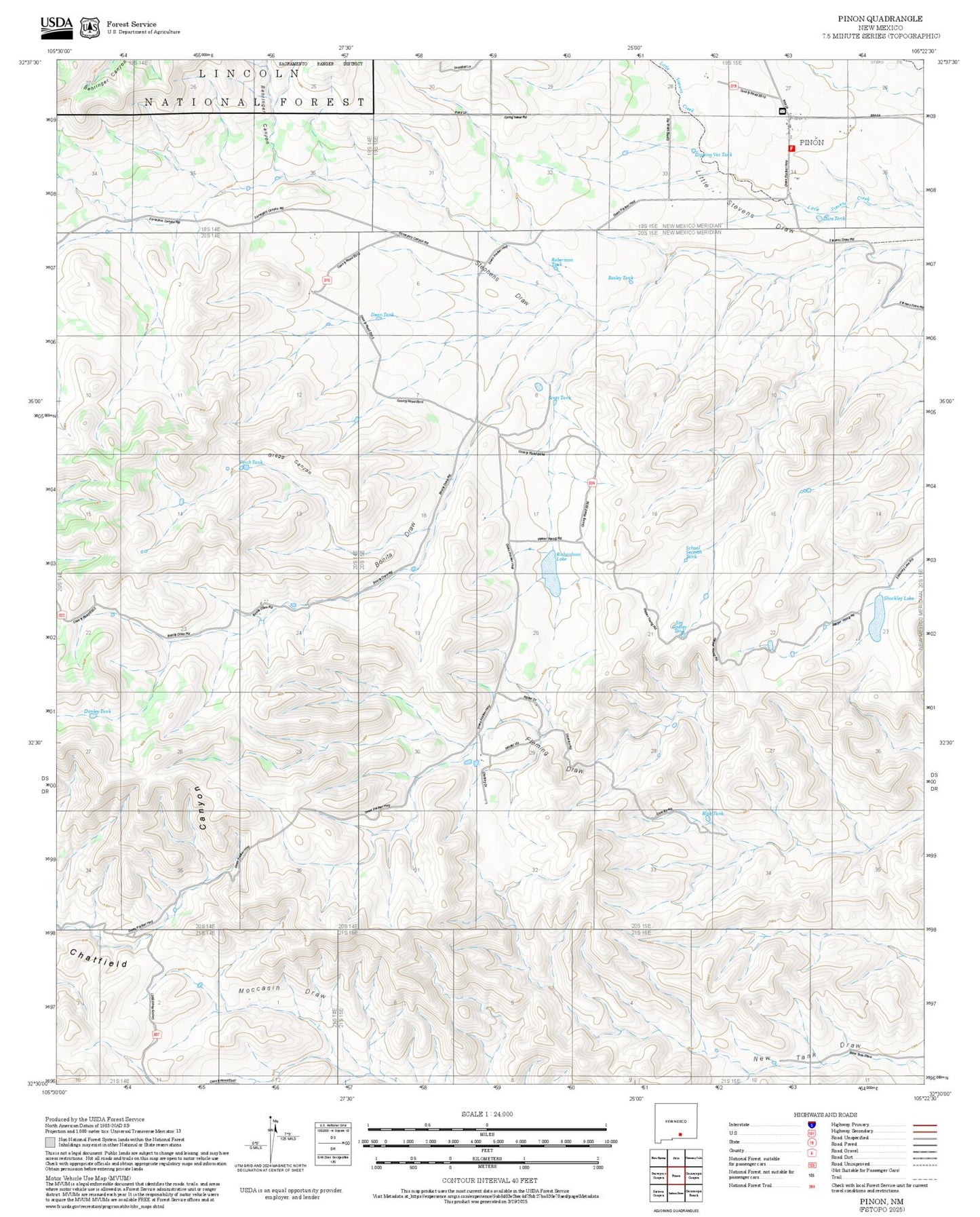 2025 Forest Service Topo Map of Pinon New Mexico
