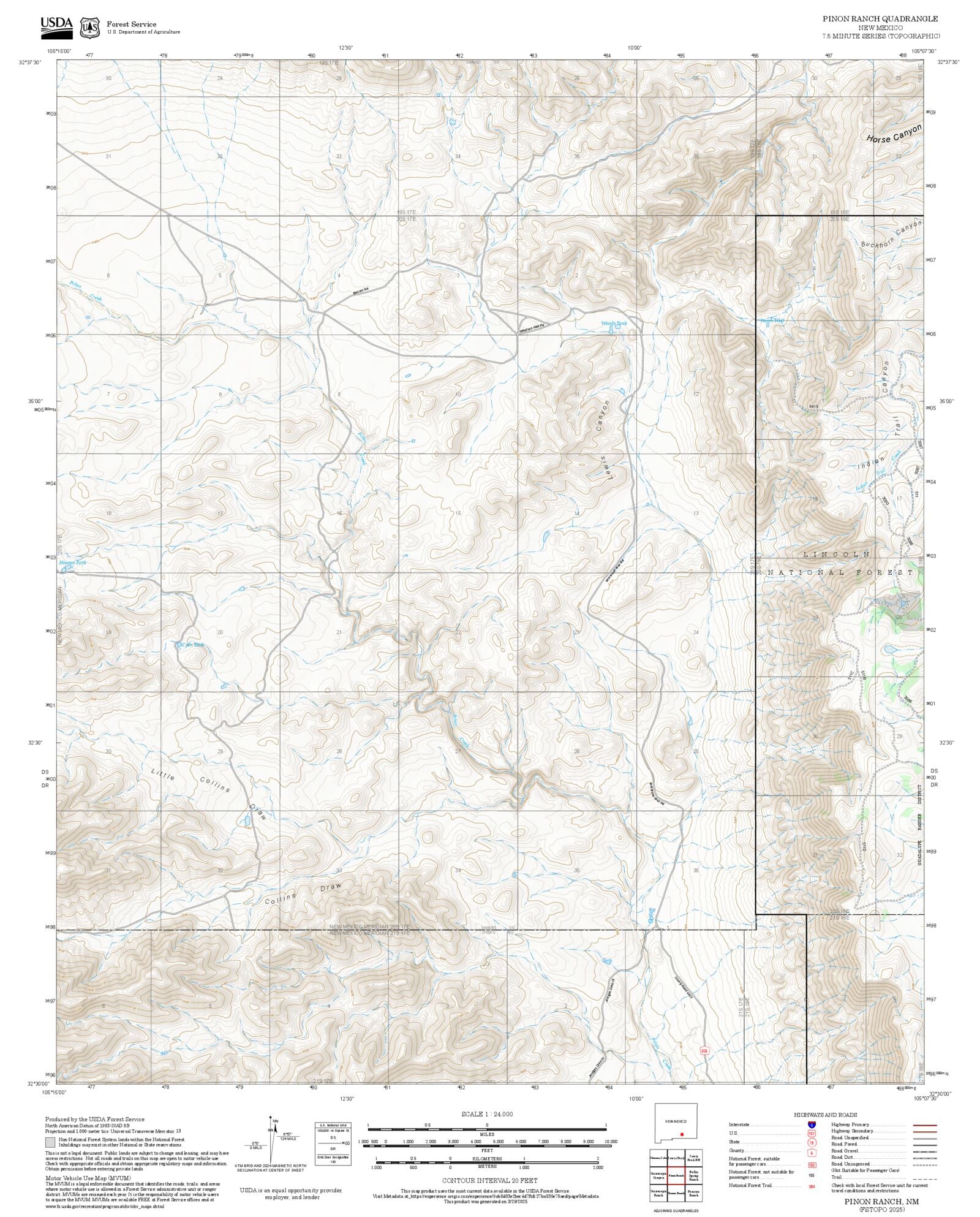 2025 Forest Service Topo Map of Pinon Ranch New Mexico – MyTopo Map Store