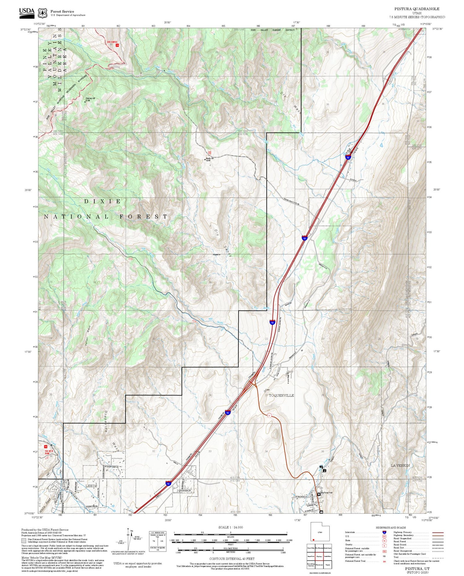 2025 Forest Service Topo Map of Pintura Utah