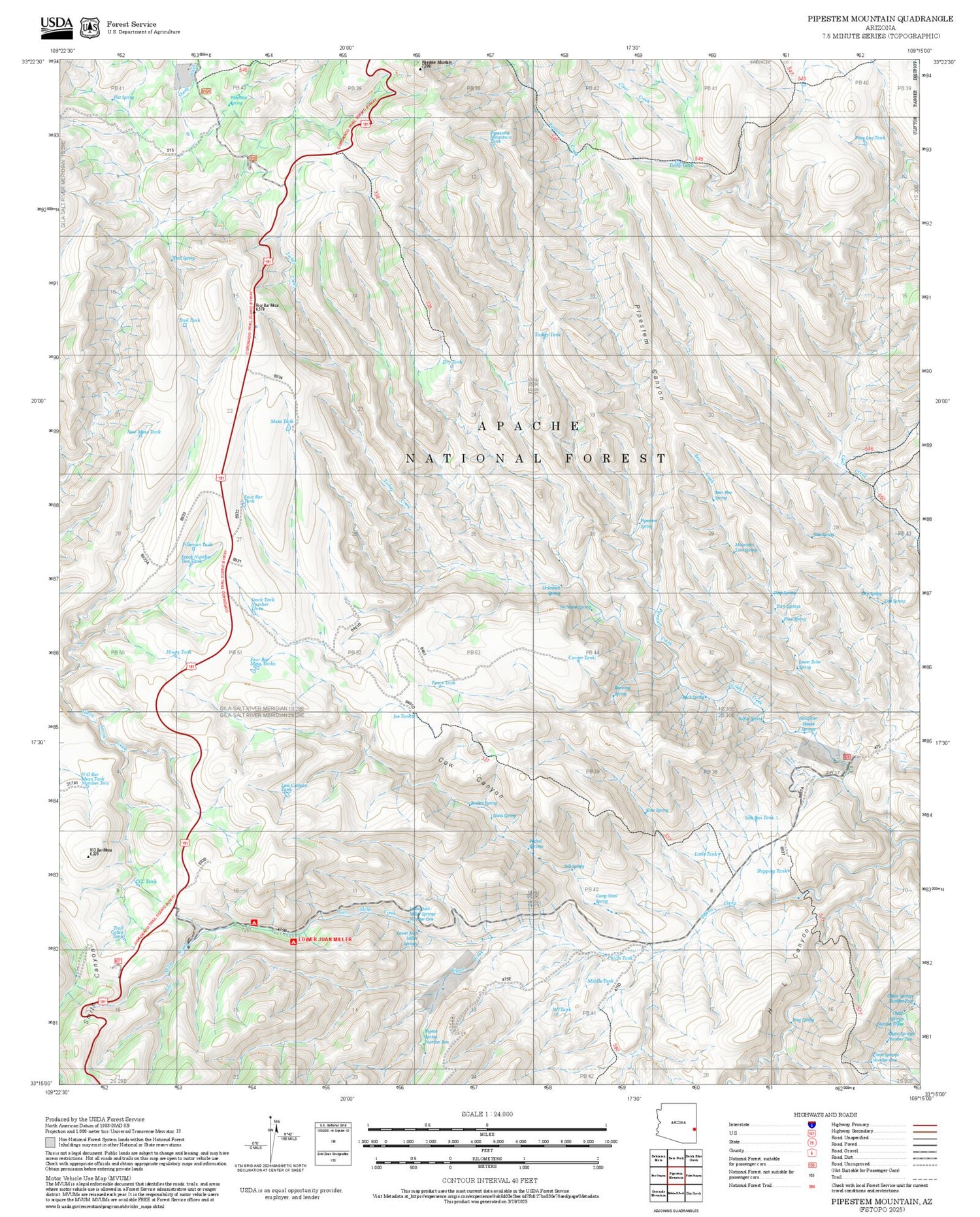 2025 Forest Service Topo Map of Pipestem Mountain Arizona