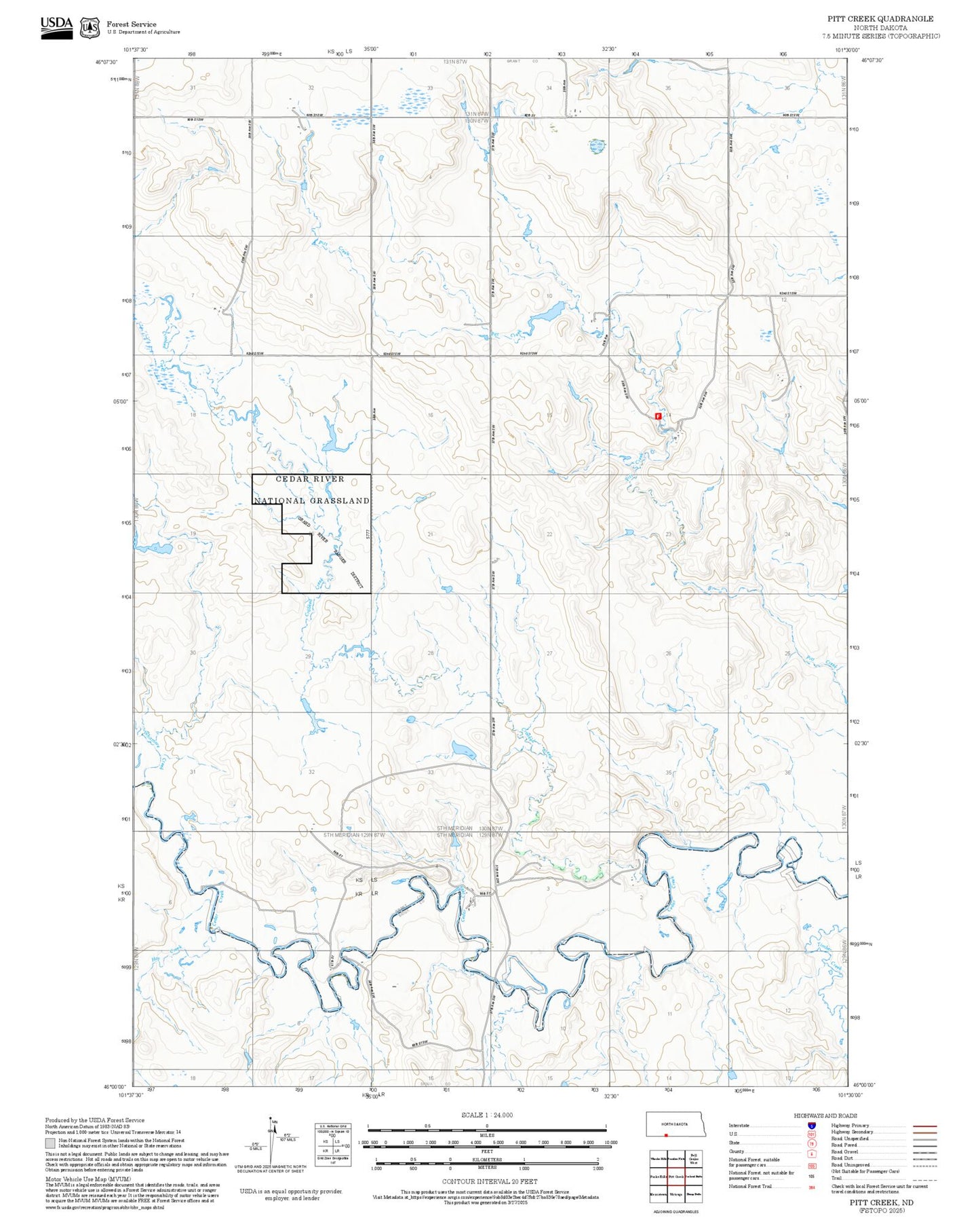 2025 Forest Service Topo Map of Pitt Creek North Dakota