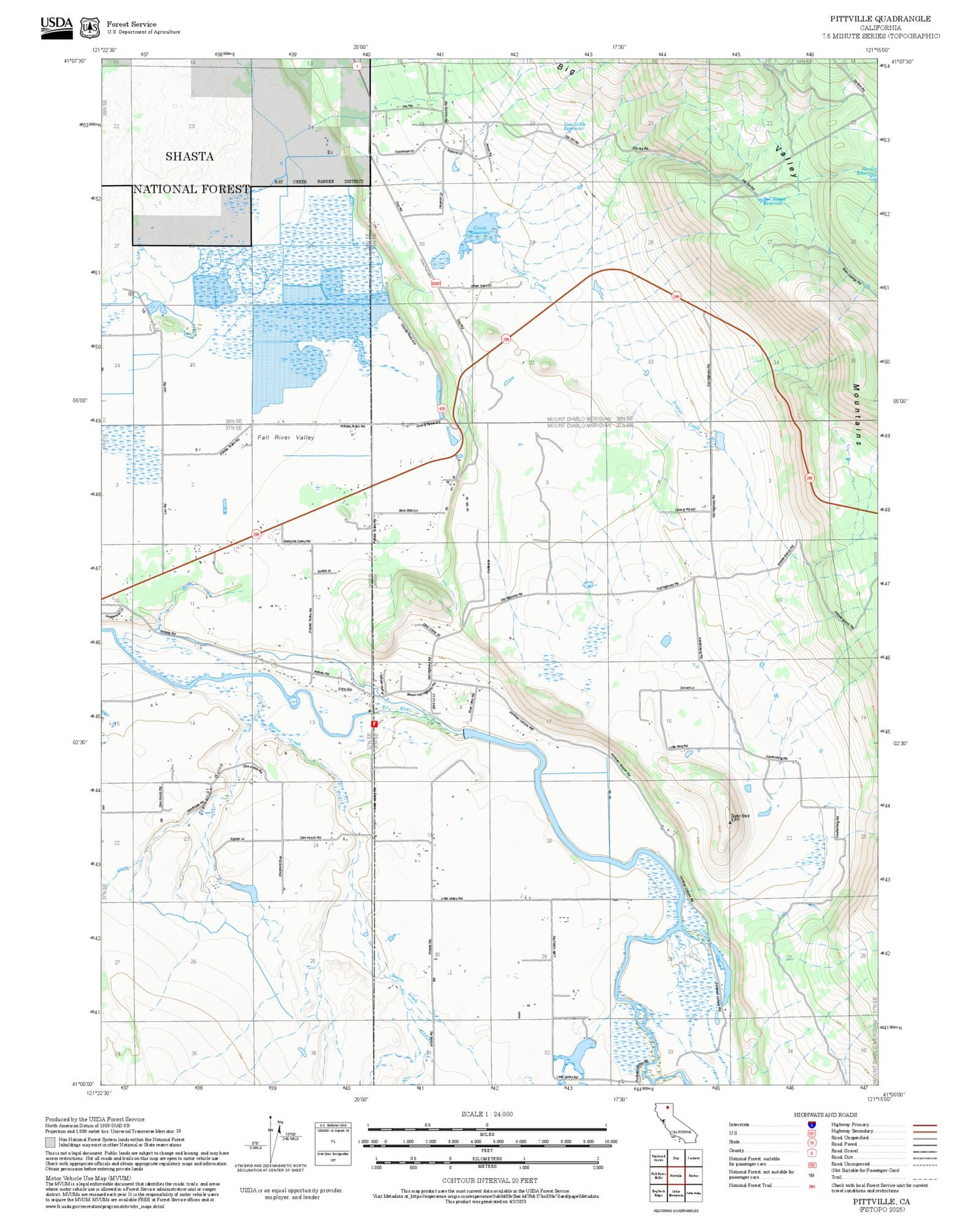 2025 Forest Service Topo Map of Pittville California