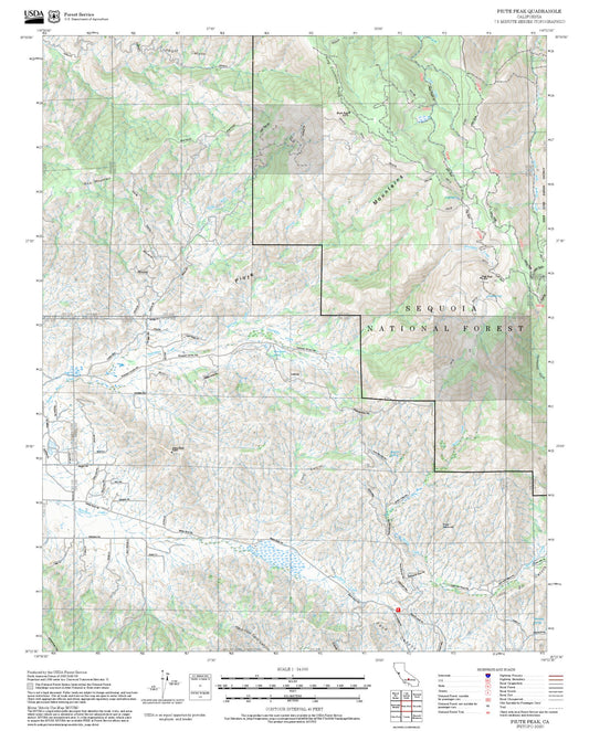 2025 Forest Service Topo Map of Piute Peak California