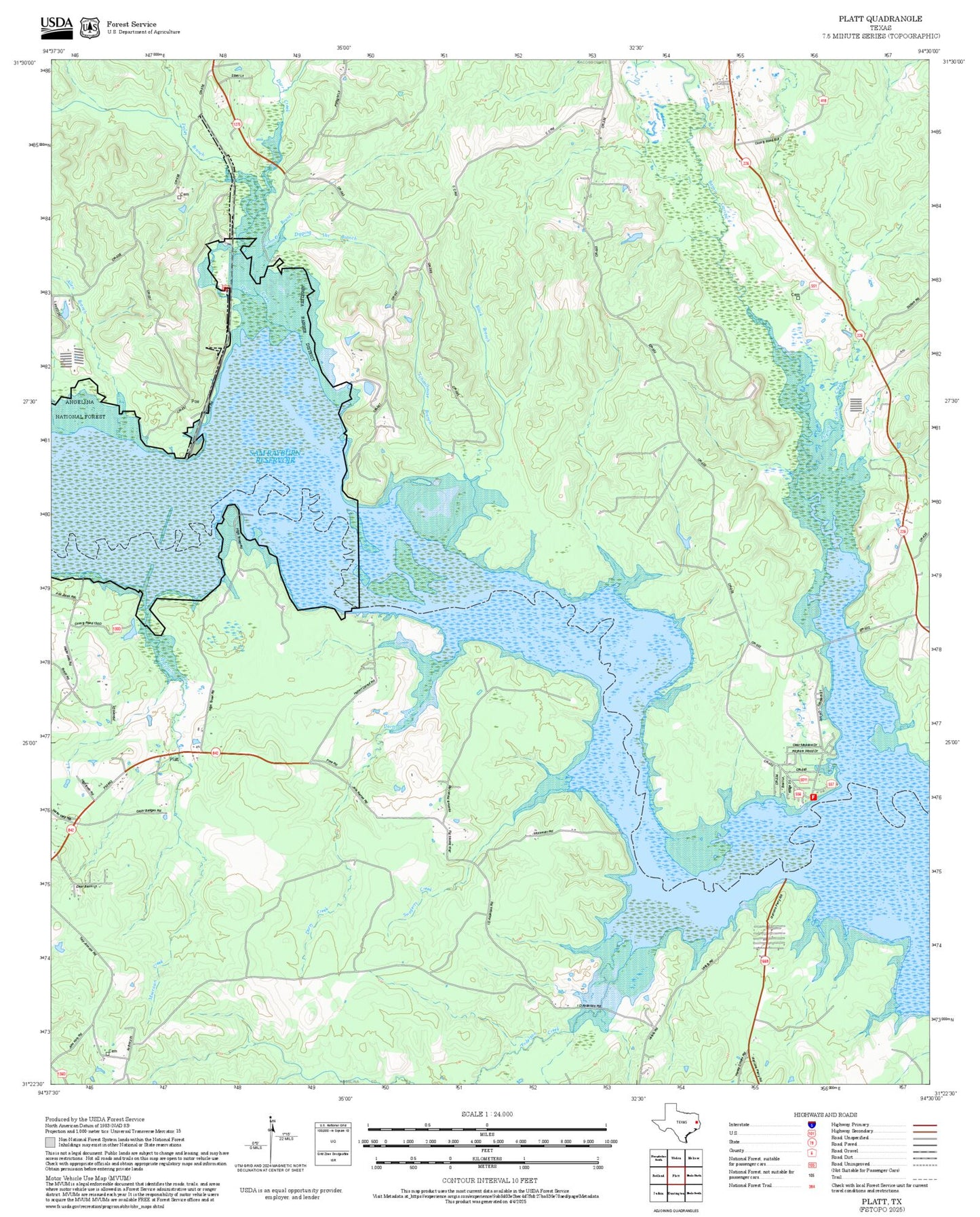 2025 Forest Service Topo Map of Platt Texas
