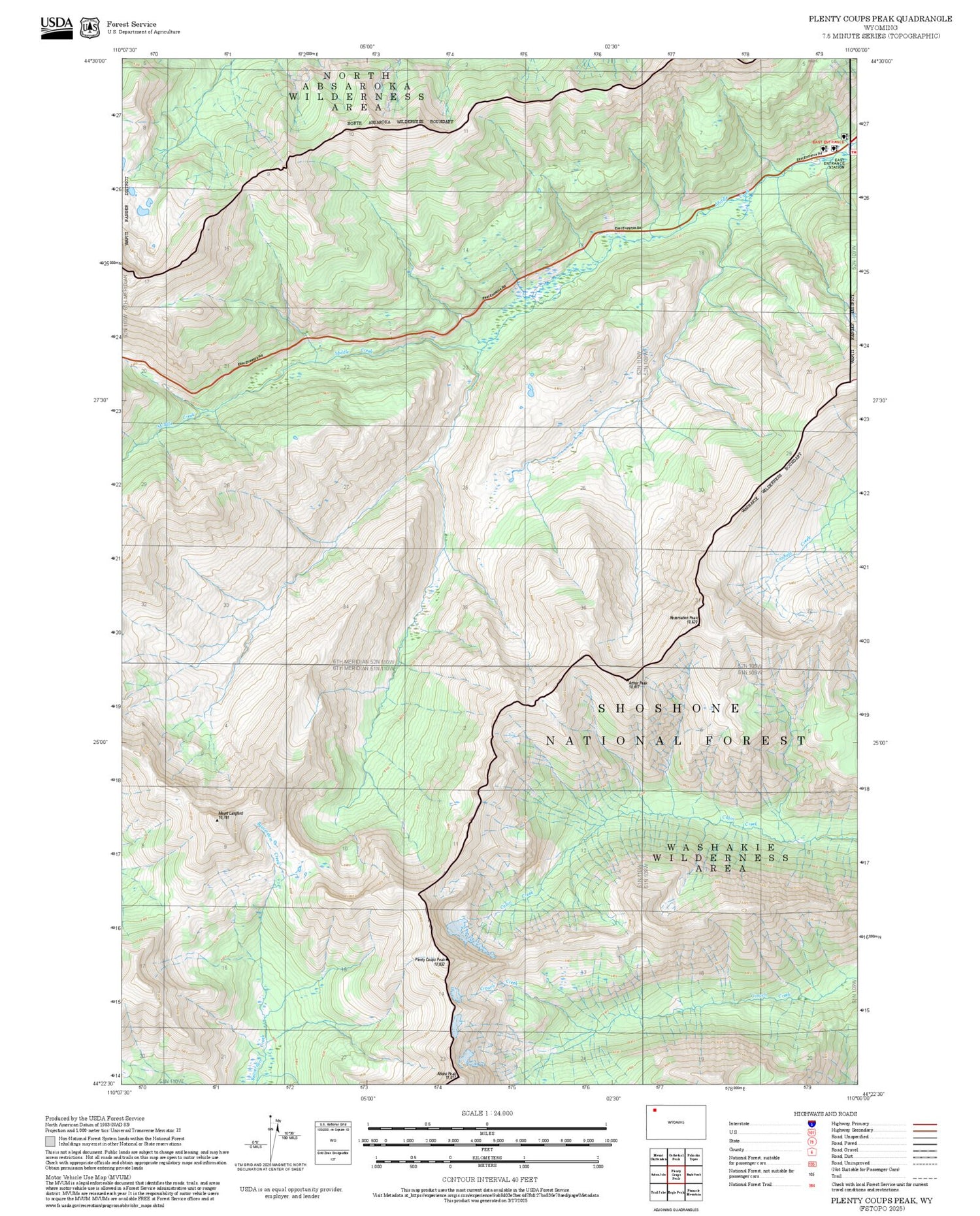 2025 Forest Service Topo Map of Plenty Coups Peak Wyoming