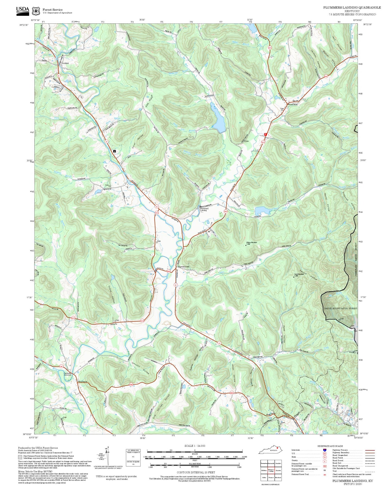 2025 Forest Service Topo Map of Plummers Landing Kentucky