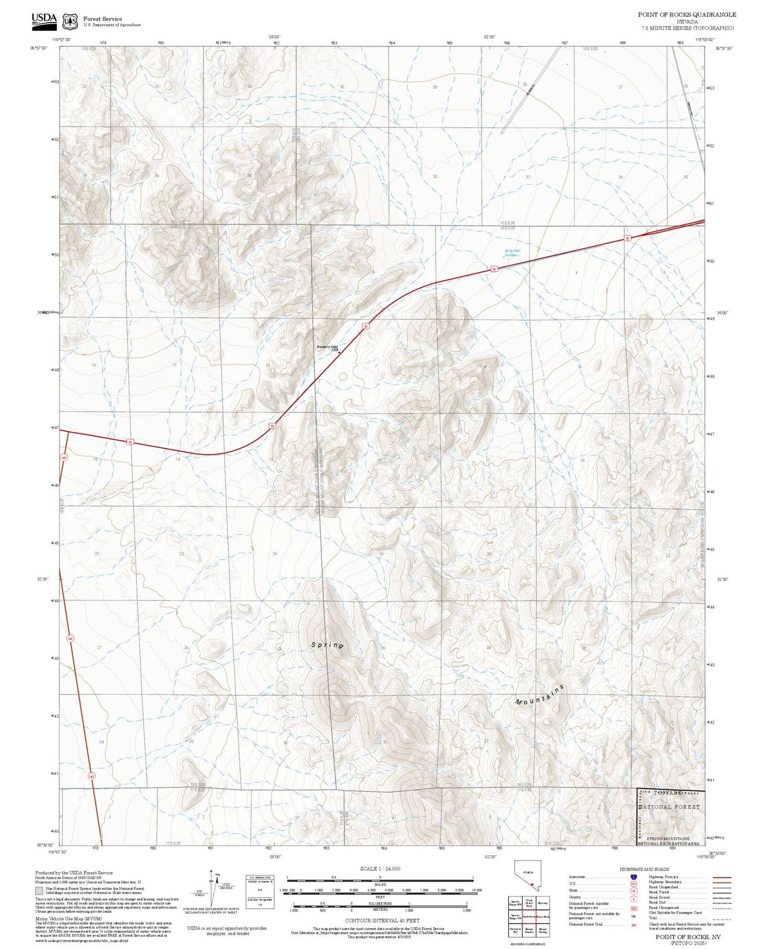 2025 Forest Service Topo Map of Point of Rocks Nevada