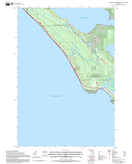 2025 Forest Service Topo Map of Pointe aux Chenes Michigan