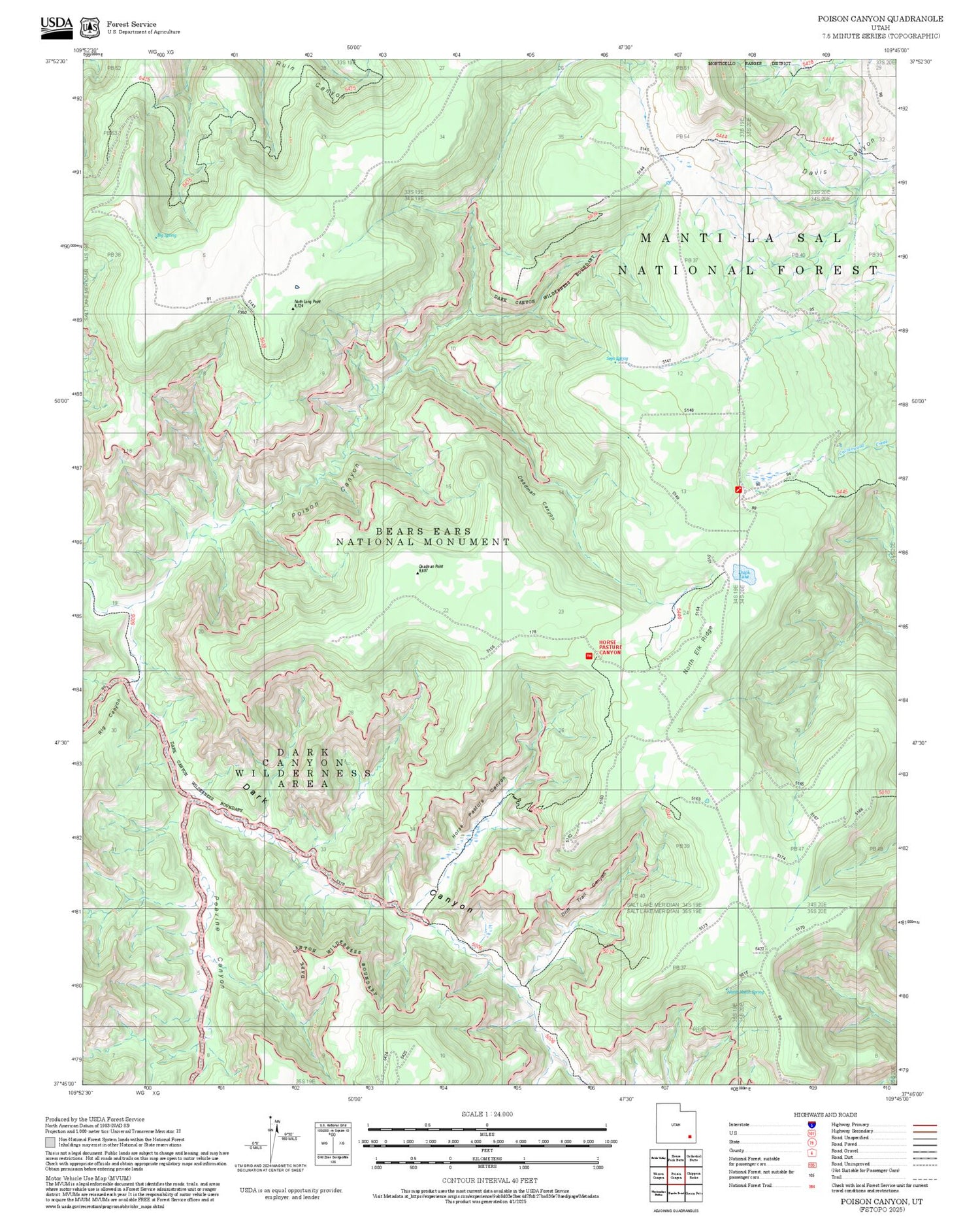 2025 Forest Service Topo Map of Poison Canyon Utah