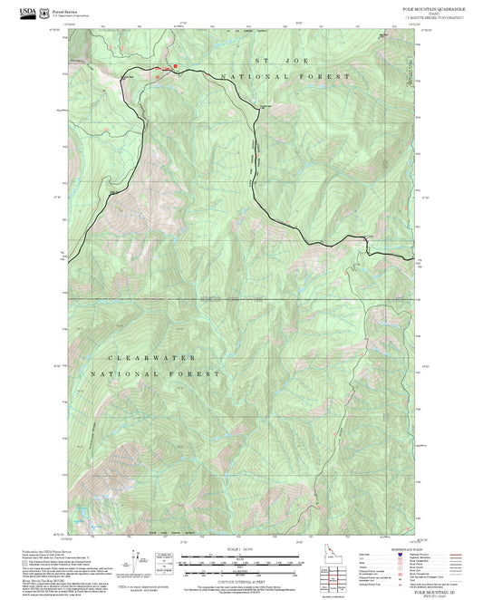 2025 Forest Service Topo Map of Pole Mountain Idaho