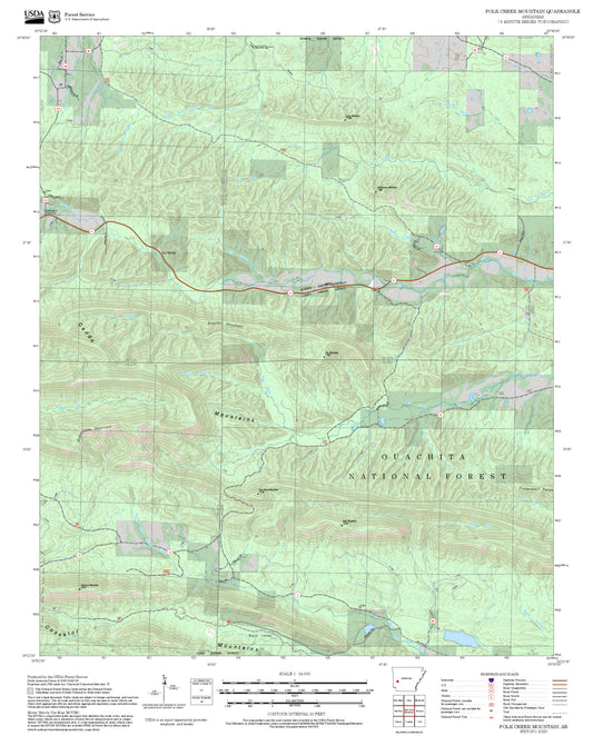 2025 Forest Service Topo Map of Polk Creek Mountain Arkansas