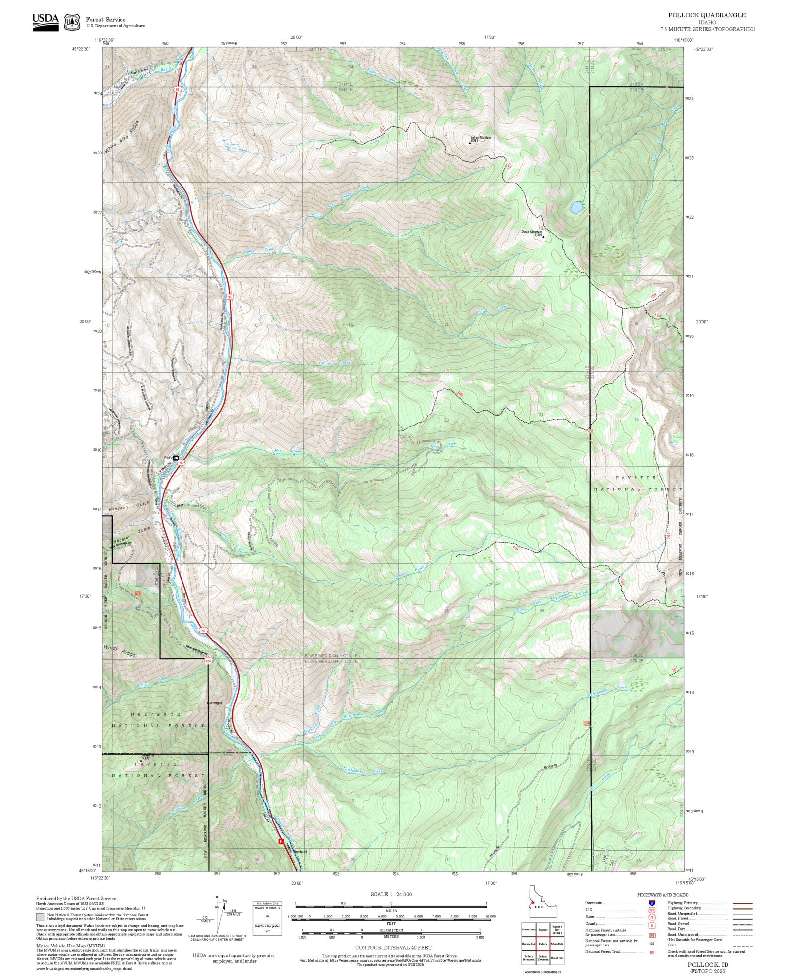 2025 Forest Service Topo Map of Pollock Idaho – MyTopo Map Store
