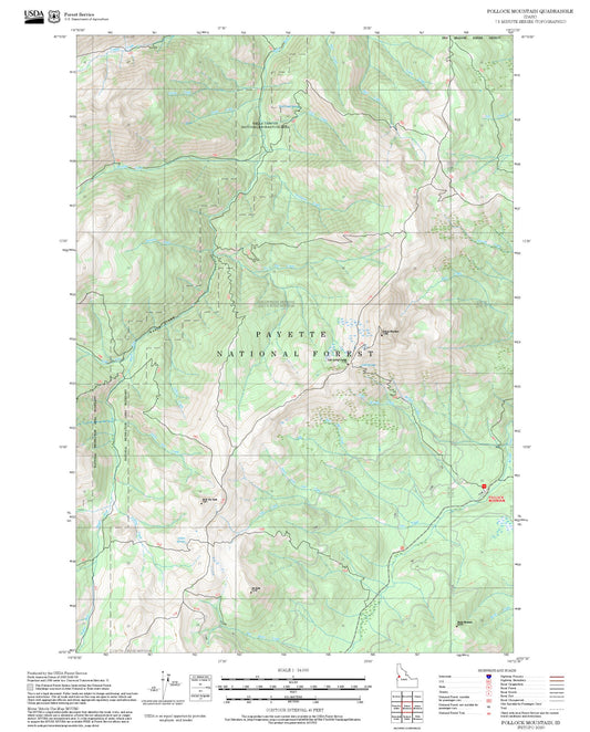 2025 Forest Service Topo Map of Pollock Mountain Idaho