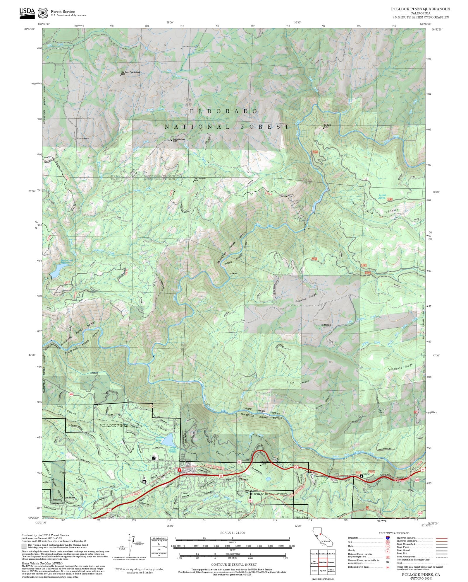 2025 Forest Service Topo Map of Pollock Pines California – MyTopo Map Store