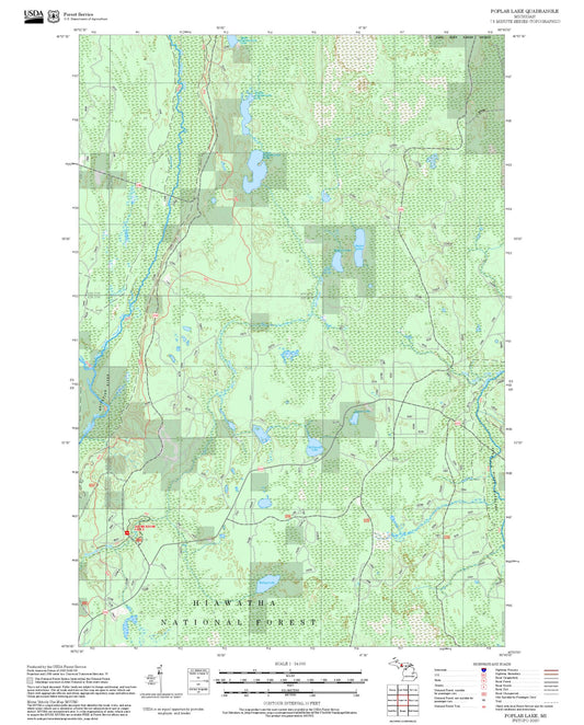 2025 Forest Service Topo Map of Poplar Lake Michigan