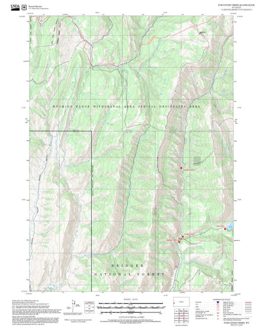 2025 Forest Service Topo Map of Porcupine Creek Wyoming