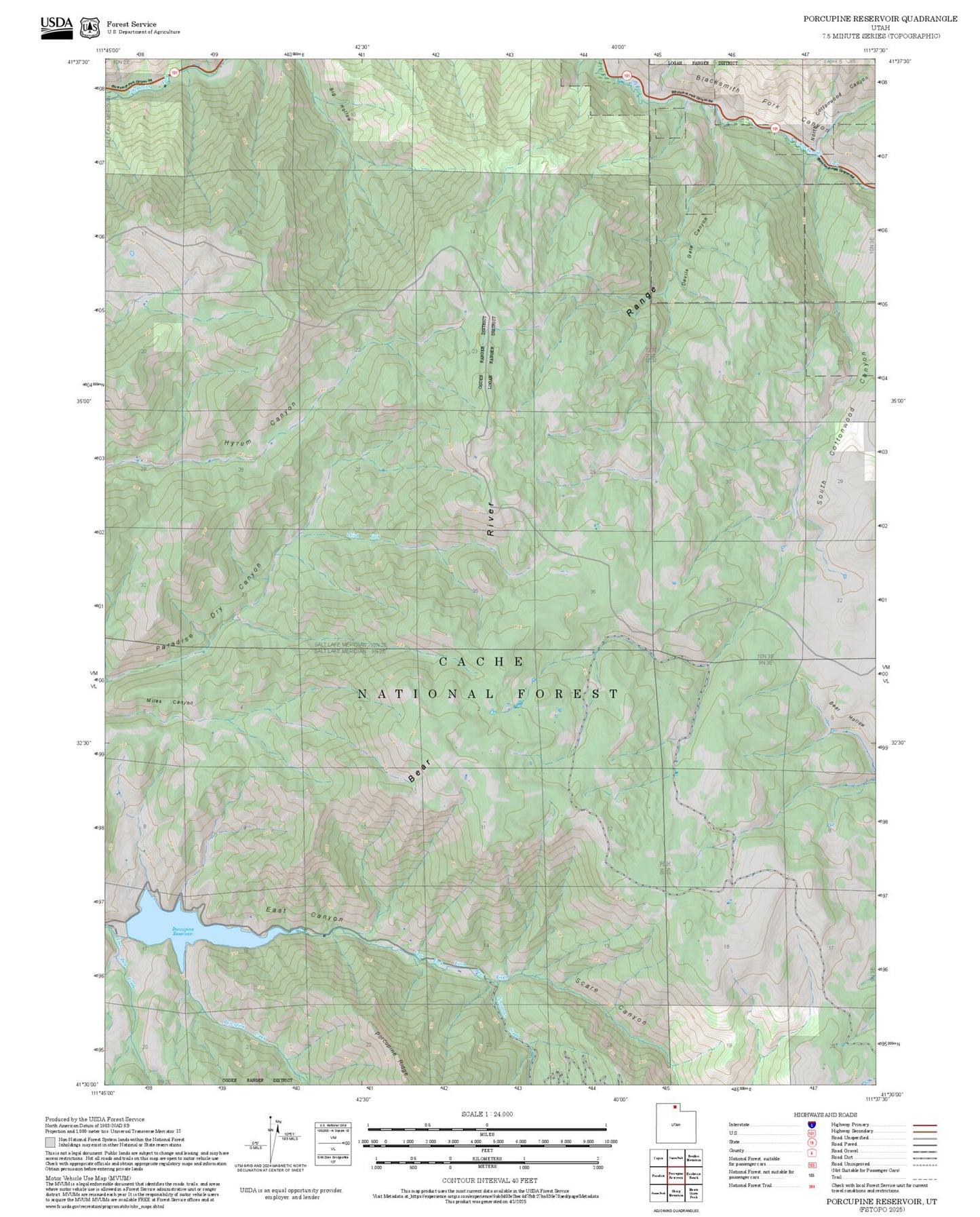 2025 Forest Service Topo Map of Porcupine Reservoir Utah
