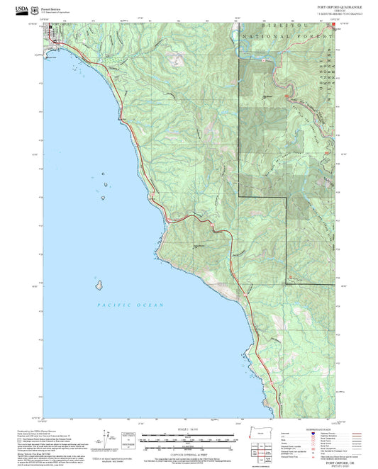 2025 Forest Service Topo Map of Port Orford Oregon