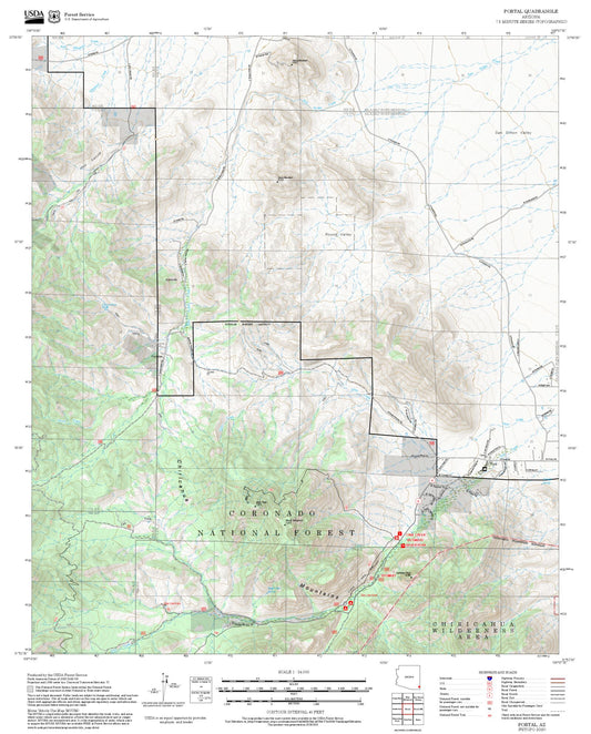 2025 Forest Service Topo Map of Portal Arizona