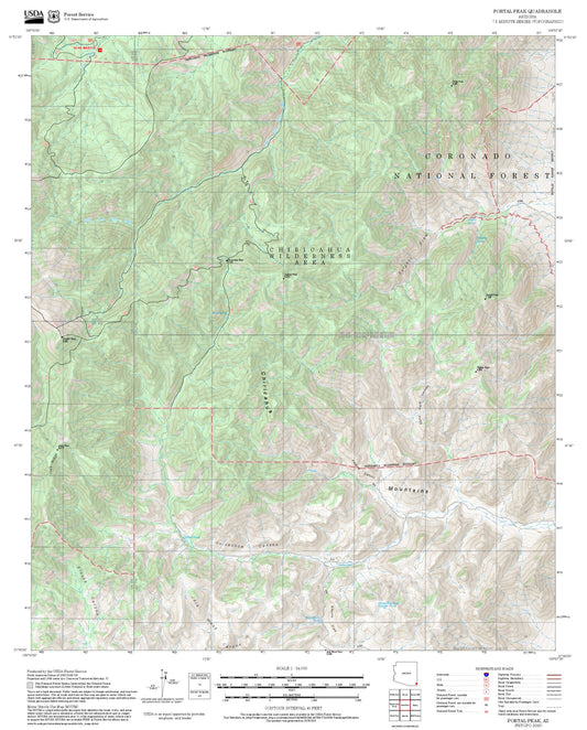 2025 Forest Service Topo Map of Portal Peak Arizona