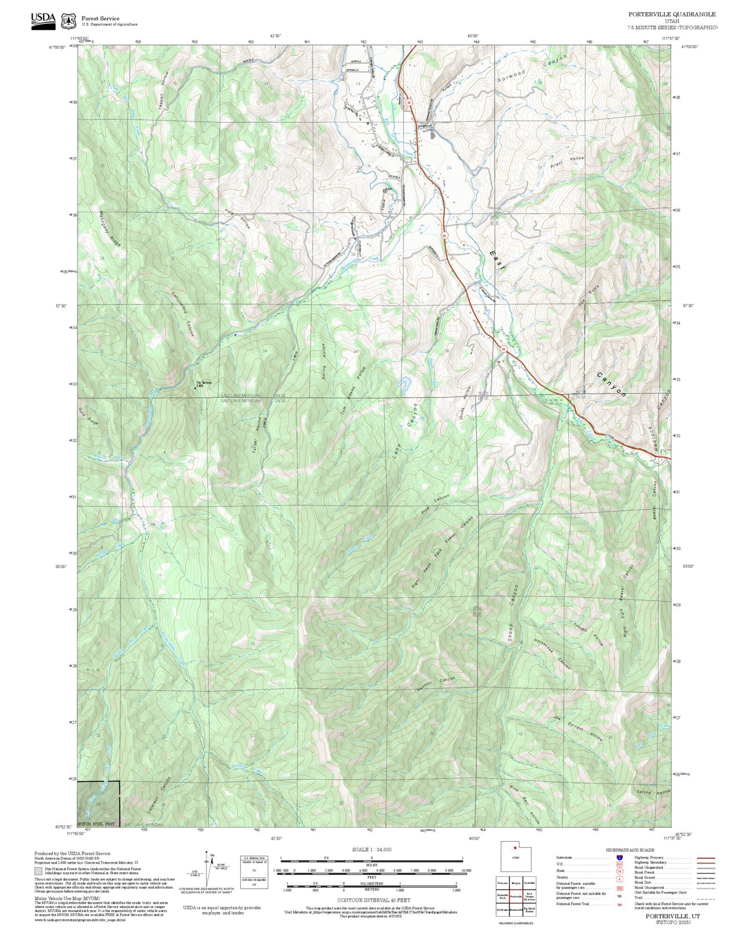 2025 Forest Service Topo Map of Porterville Utah