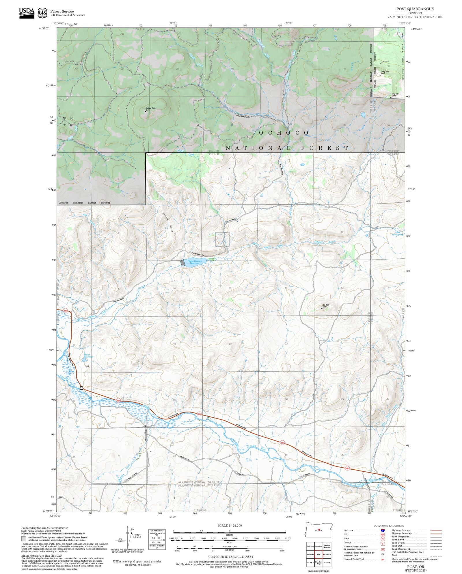 2025 Forest Service Topo Map of Post Oregon – MyTopo Map Store