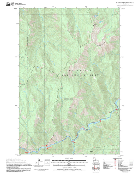 2025 Forest Service Topo Map of Pot Mountain Idaho