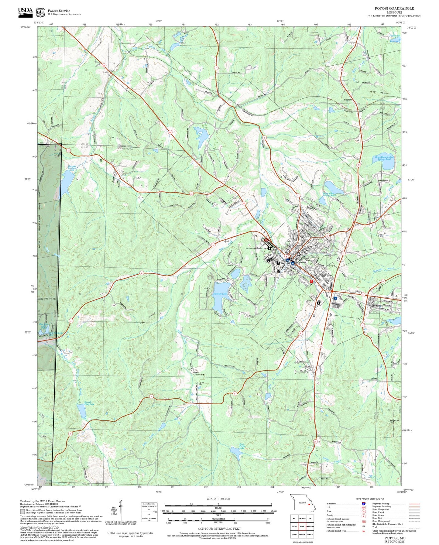 2025 Forest Service Topo Map of Potosi Missouri