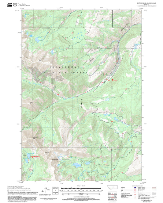 2025 Forest Service Topo Map of Potosi Peak Montana