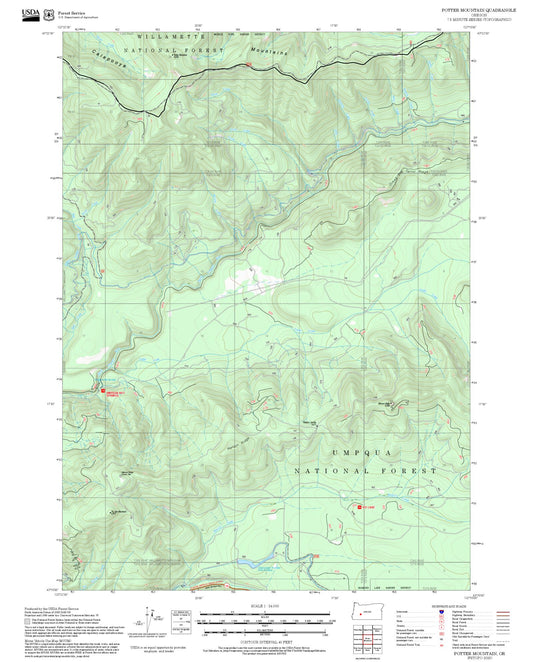 2025 Forest Service Topo Map of Potter Mountain Oregon