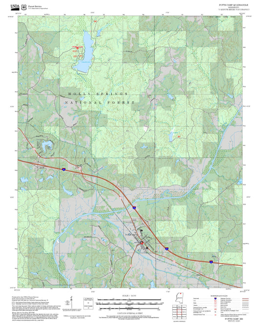 2025 Forest Service Topo Map of Potts Camp Mississippi