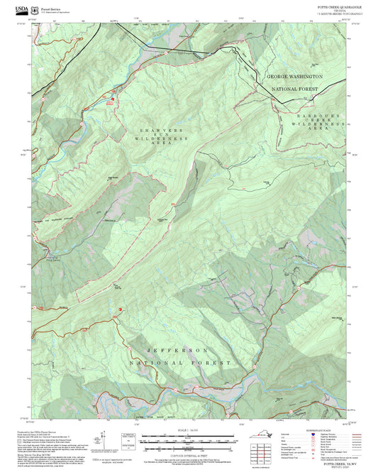 2025 Forest Service Topo Map of Potts Creek Virginia