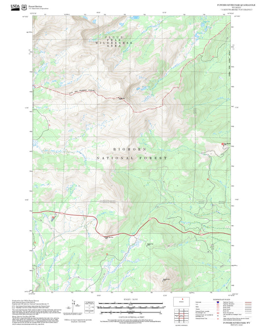 2025 Forest Service Topo Map of Powder River Pass Wyoming