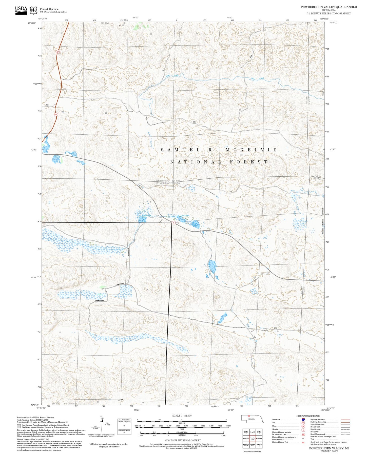 2025 Forest Service Topo Map of Powderhorn Valley Nebraska