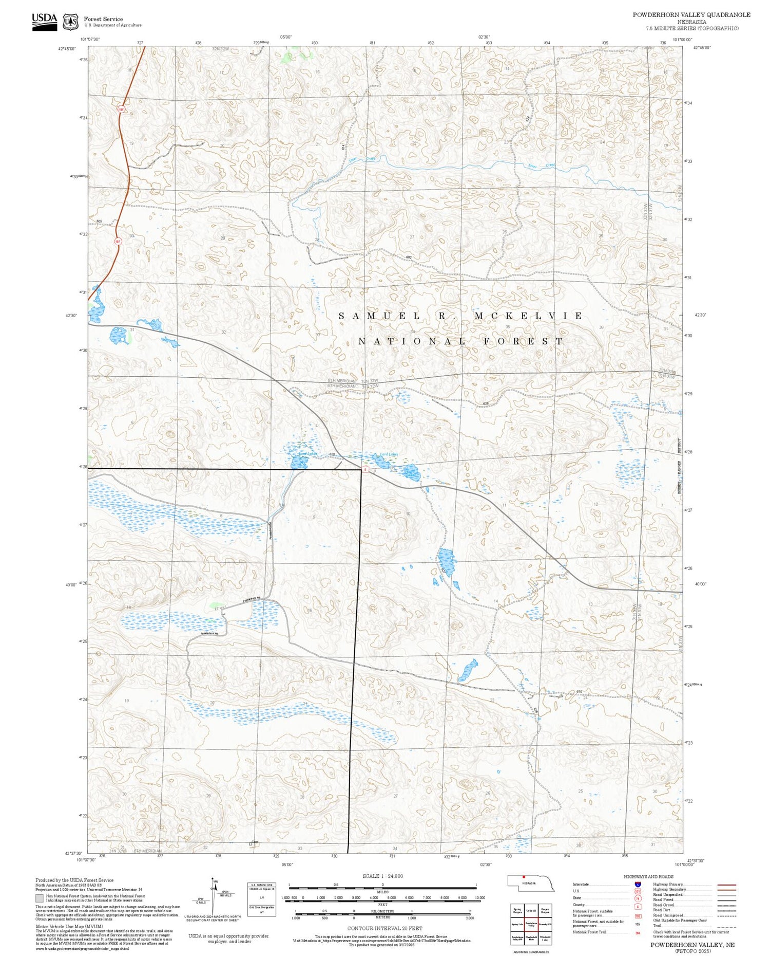 2025 Forest Service Topo Map of Powderhorn Valley Nebraska