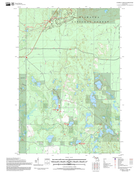 2025 Forest Service Topo Map of Powell Lake Michigan