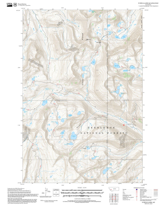 2025 Forest Service Topo Map of Pozega Lakes Montana