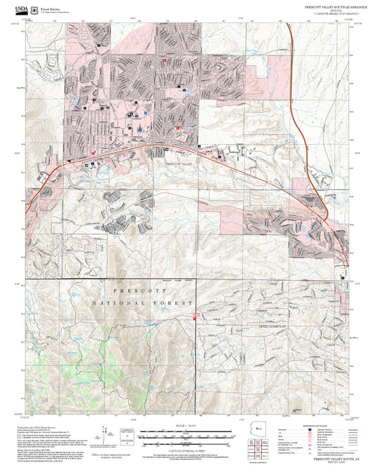 2025 Forest Service Topo Map of Prescott Valley South Arizona