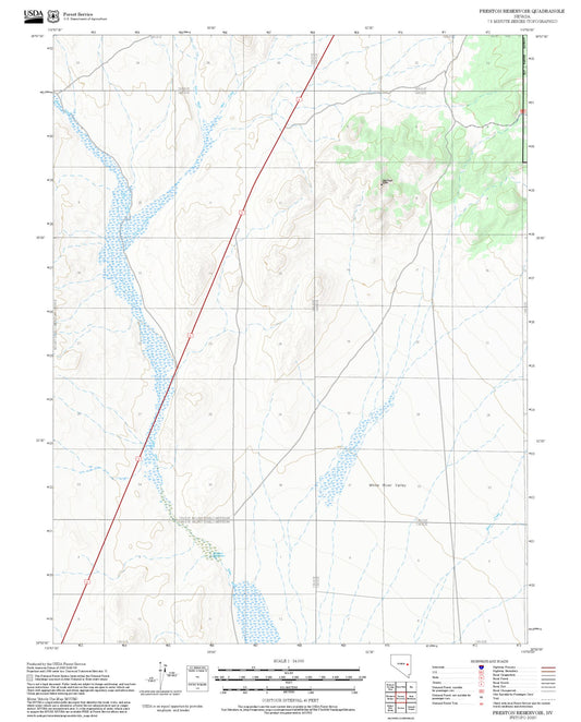 2025 Forest Service Topo Map of Preston Reservoir Nevada
