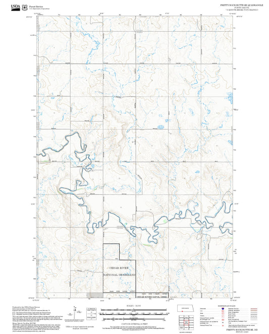 2025 Forest Service Topo Map of Pretty Rock Butte SE North Dakota