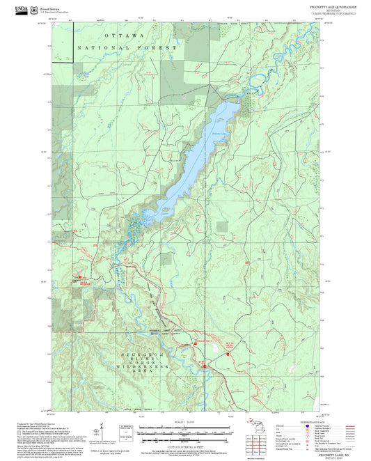 2025 Forest Service Topo Map of Prickett Lake Michigan