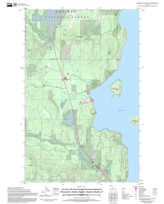 2025 Forest Service Topo Map of Priest Lake SW Idaho