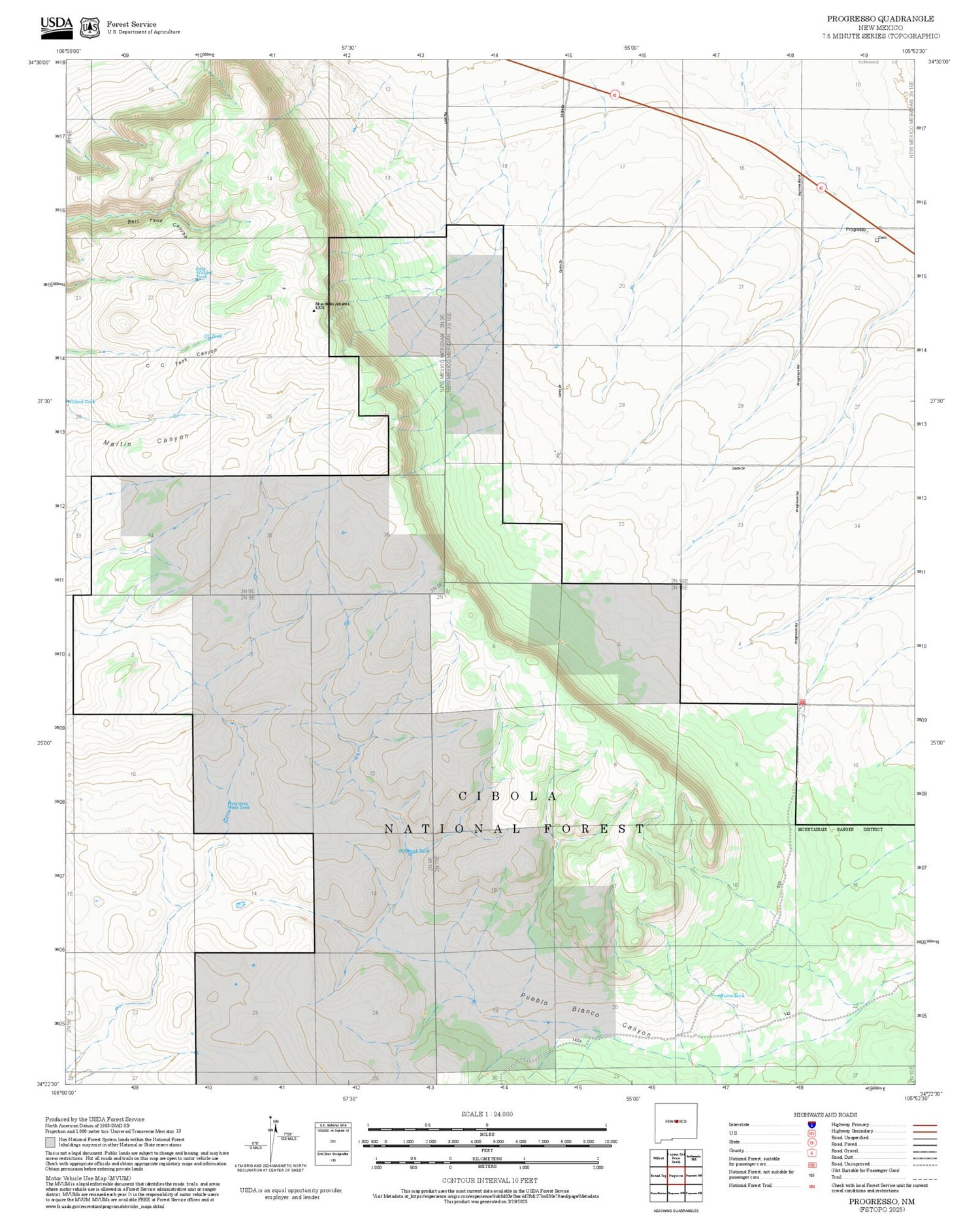 2025 Forest Service Topo Map of Progresso New Mexico