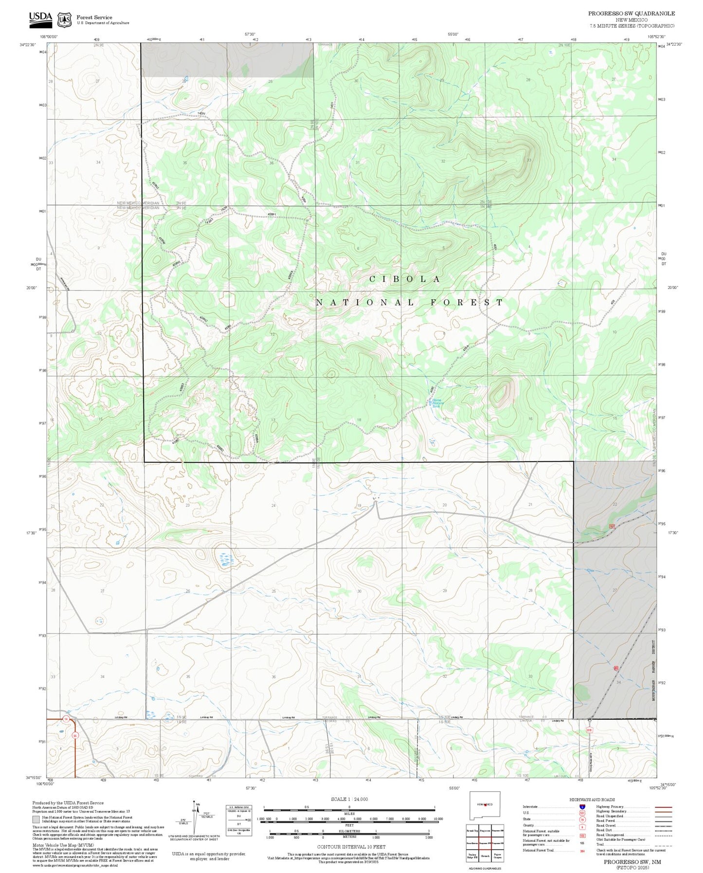 2025 Forest Service Topo Map of Progresso SW New Mexico